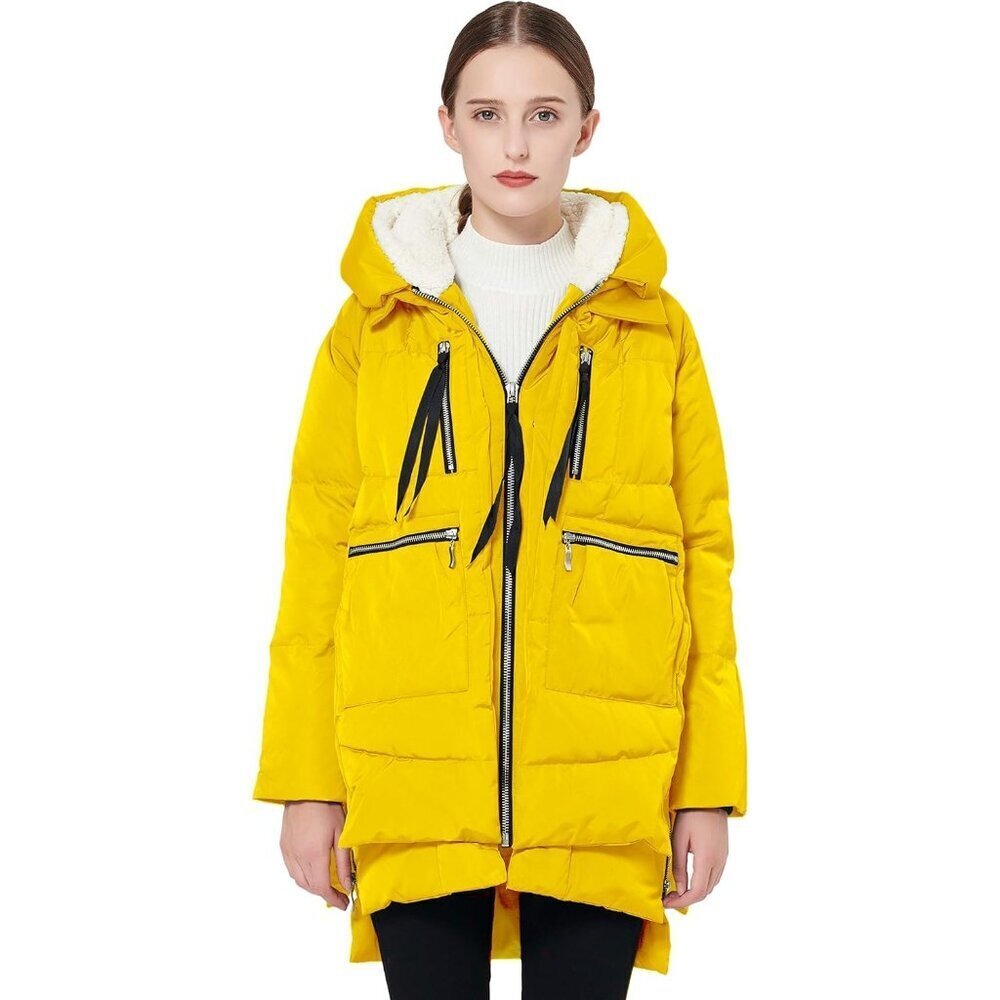🆕 Women Yellow Thickened Down Jacket Fluffy Soft Rib-knit Cuffs Warm-Down Coat